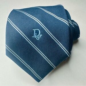 Vintage DIOR Embroidered Navy Blue Striped Classic Tie, 3”
